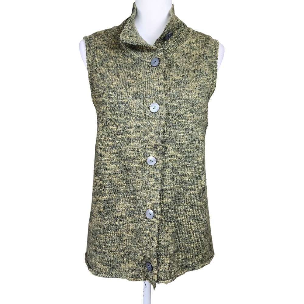 J. Jill Wool Alpaca Blend Sweater Vest Women's M Olive Green Marled Knit Casual